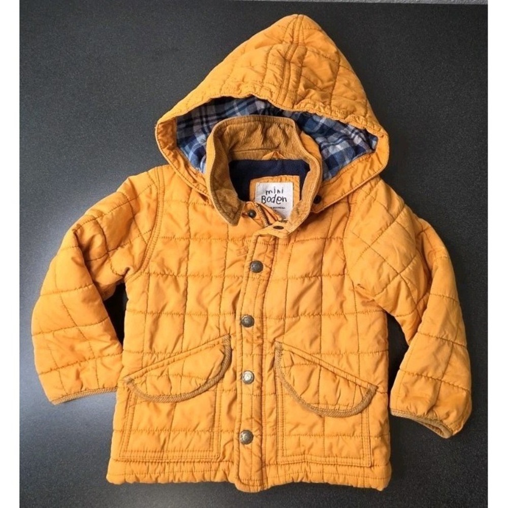 Mini Boden Cosy Padded Puffer Jacket Yellow Detachable Hood Coat Kids 2-3Y